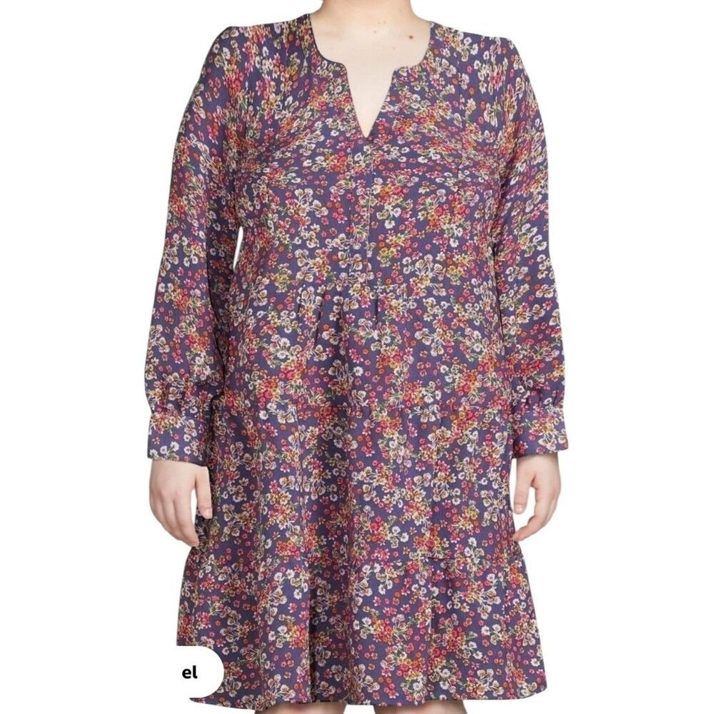 Time & Tru A Line Midi Dress Tiered Boho Ruffle Floral Blue Pink XXL 20 bv